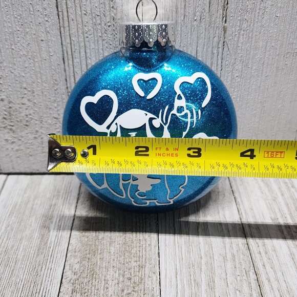 Vtg Christmas Tree Ball Ornament Ohana Stitch Design Glittered Blue Plastic 4.5" - Picture 4 of 4